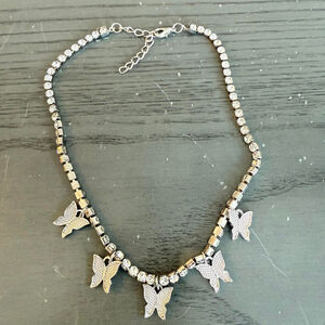 Women's Silver Butterfly Charm Necklace, One Size